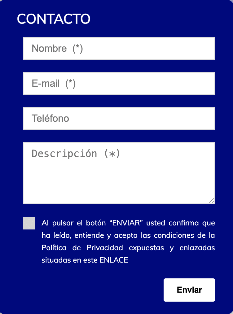 Formulario de contacto anonimizado del sitio configurado A