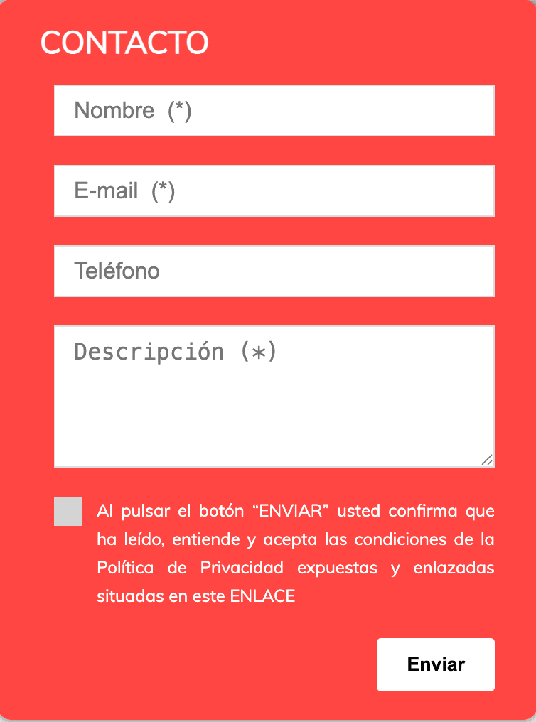Formulario de contacto anonimizado del sitio configurado B