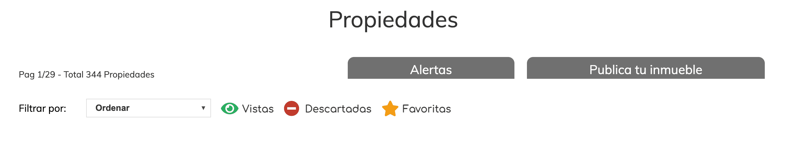 Controles del listado de propiedades anonimizados del sitio configurado B