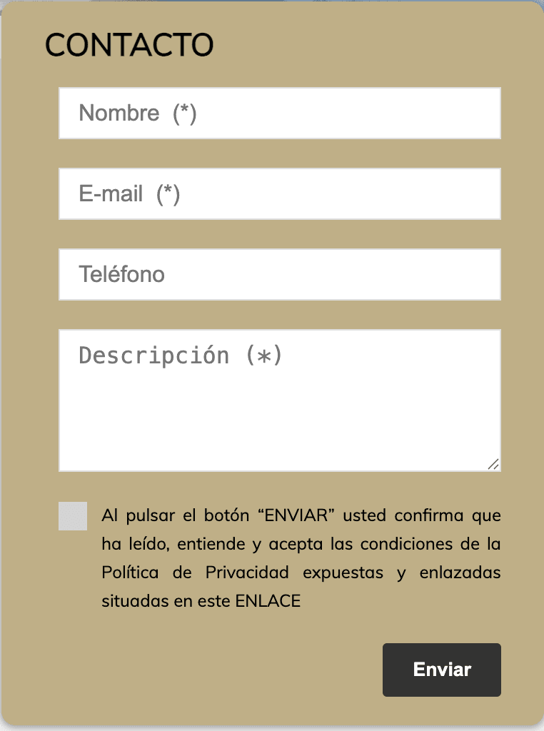 Formulario de contacto anonimizado del sitio configurado C